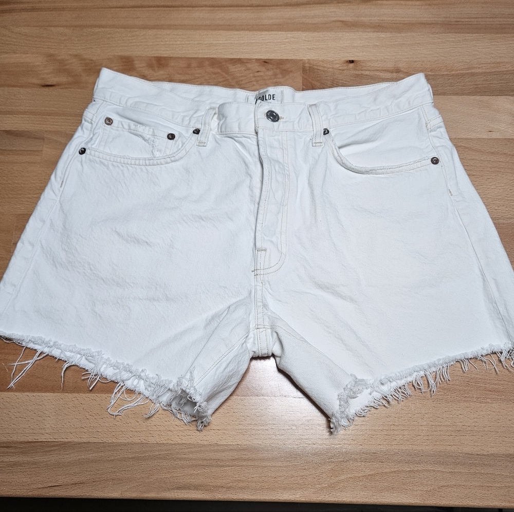 Agolde Women High Waist Denim Shorts in White - Picture 2 of 6
